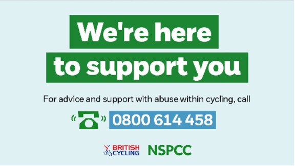 Image depicting text and contact number for support with abuse within cycling
